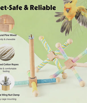 Vogel Speeltuin Molen met Houten Zitstok, Touw & Belletjes - Interactief & Knaagbestendig