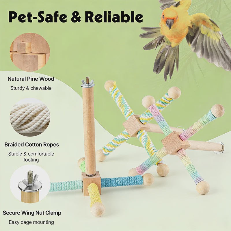 Vogel Speeltuin Molen met Houten Zitstok, Touw & Belletjes - Interactief & Knaagbestendig