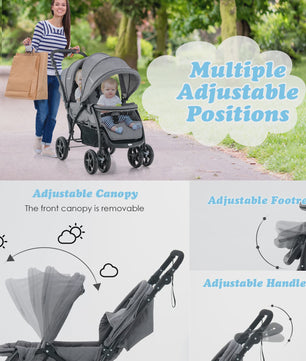 Dubbele Kinderwagen Inklapbaar met Verstelbare Rugleuning en Kap - Comfortabele Reisbuggy voor Tweeling
