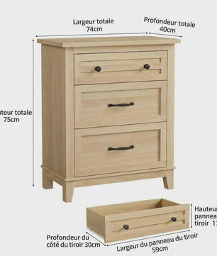 Moderne Ladekast van MDF - 74x40x75cm - Slaapkamer Commode met Textuur Fronten en Anti-Tip Kit