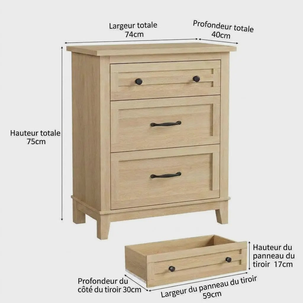 Moderne Ladekast van MDF - 74x40x75cm - Slaapkamer Commode met Textuur Fronten en Anti-Tip Kit