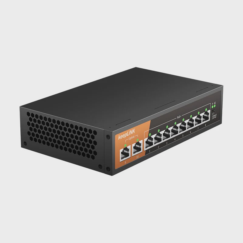 KeepLiNK 10-Poorts Gigabit PoE Switch: 8 PoE-poorten, 2 Uplinks, Plug & Play