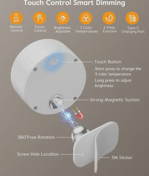 Oplaadbare Magnetische Wandlamp met Afstandsbediening - 360° Draaibaar & Dimbaar