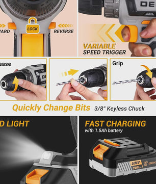 DEKO Complete Gereedschapskist met 20V Accuboormachine, 186 Delen - Professionele DIY Set