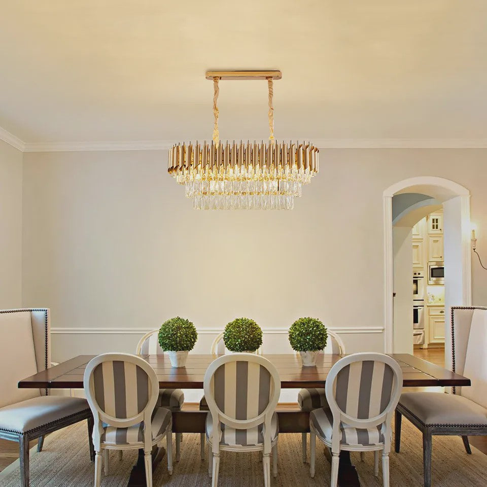 Luxe Gouden Kristallen Kroonluchter met Gelaagd Ringontwerp & Kleurveranderend LED