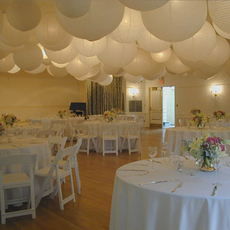 10x Warm Witte LED Lampionnen (6-16 inch) - Chinese Papieren Bol Decoratie voor Feest & Bruiloft