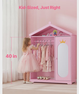 Kinder Garderobe met Spiegel - Droomkast voor Verkleedkleding en Speelgoed