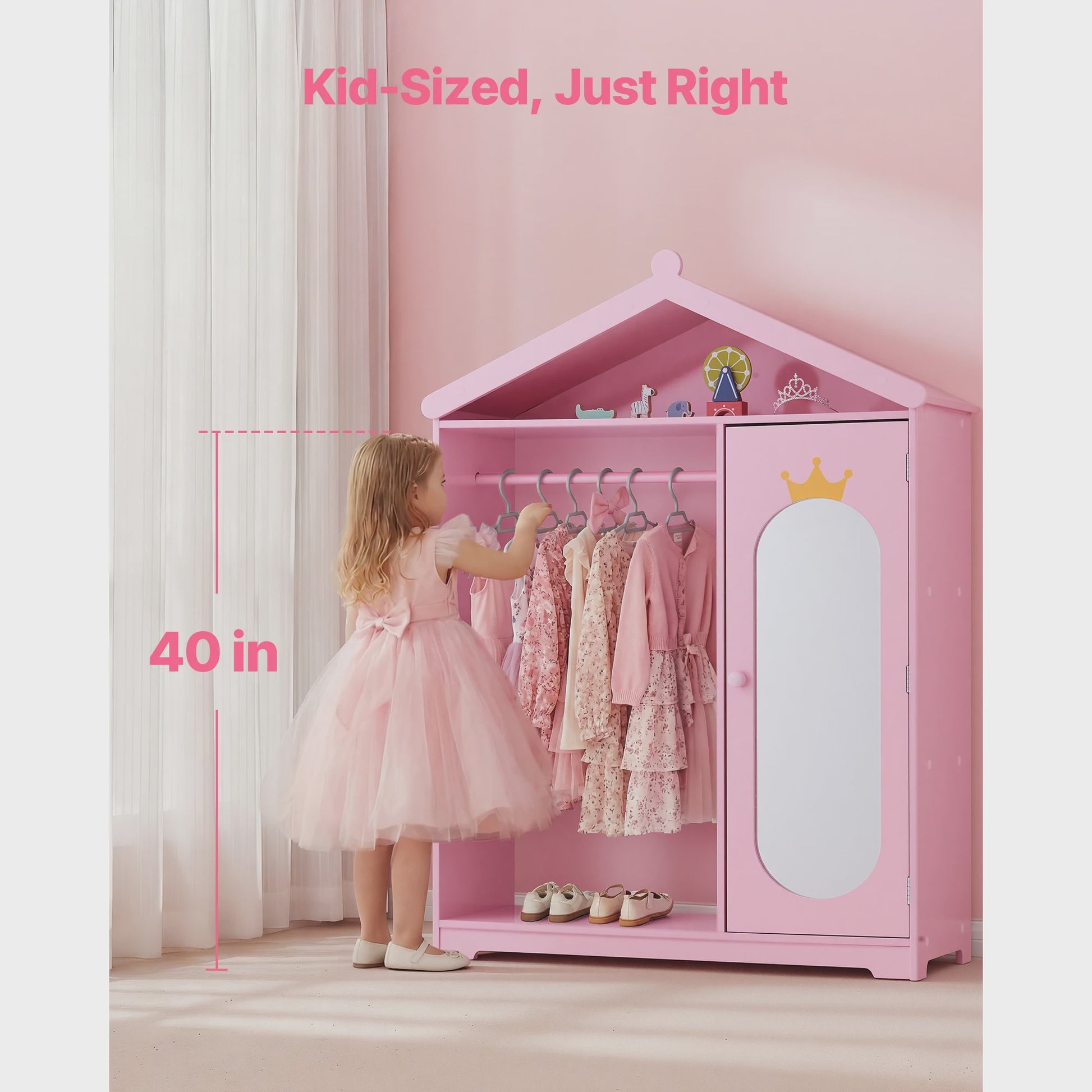 Kinder Garderobe met Spiegel - Droomkast voor Verkleedkleding en Speelgoed