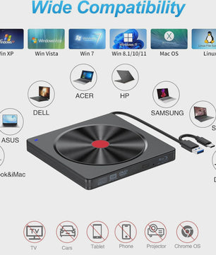 Externe Blu-ray Drive USB 3.0 & Type-C - Draagbare BD/DVD/CD Brander & Lezer voor Laptop & PC