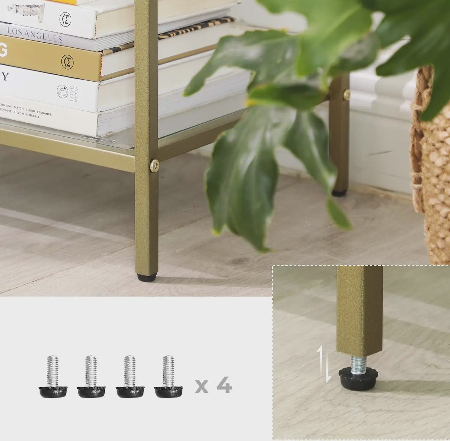 Stijlvolle Console Tafel met 3 Glazen Planken - Goudkleurig Metaal