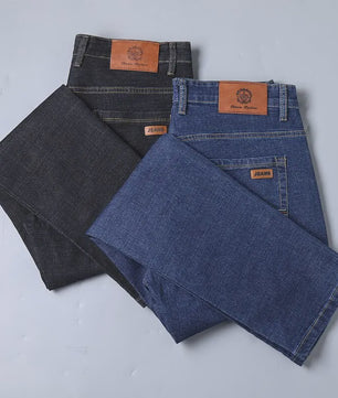 Heren Jeans | Zachte Denim Broek | Klassieke Pasvorm | Zwart & Blauw