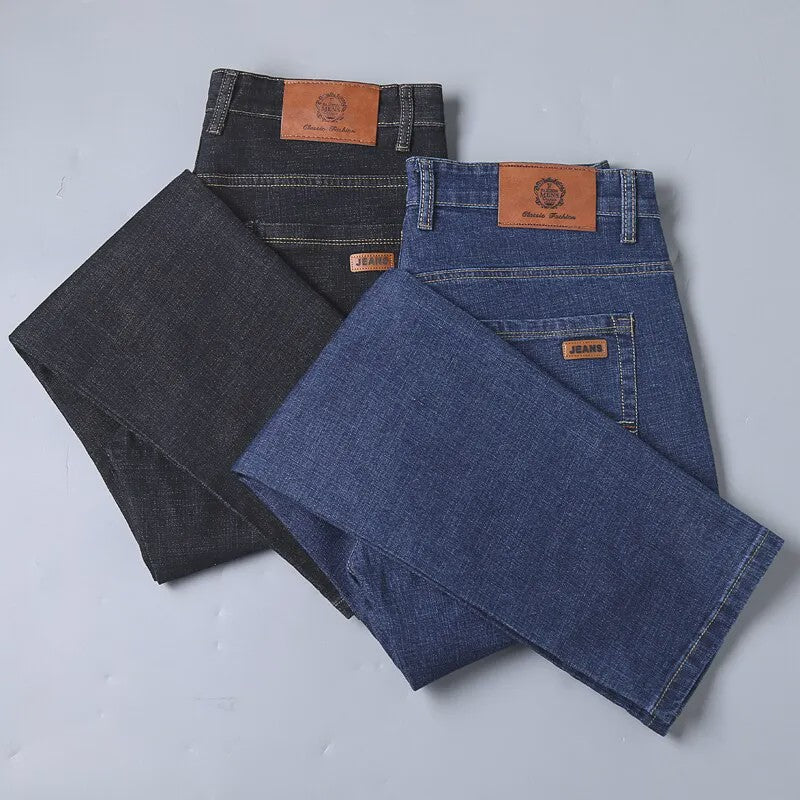 Heren Jeans | Zachte Denim Broek | Klassieke Pasvorm | Zwart & Blauw