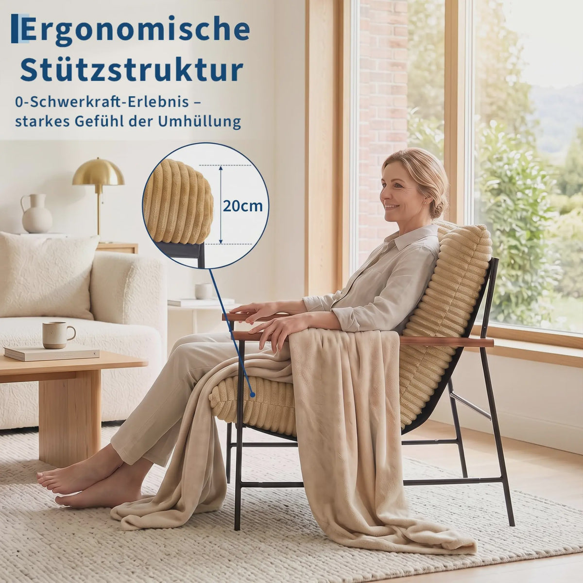 Oversized Corduroy Fauteuil - 70cm Breed - Luxe Lounge Stoel met Metalen Frame - 180kg Draagvermogen