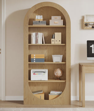 Hoge Boekenkast met 5 etages en boogontwerp - Stijlvolle Houten Displaykast