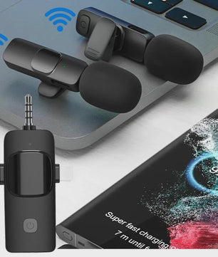 Basix 4-in-1 Draadloze Lavalier Microfoon voor iPhone & Android - Mini Microfoon met Noise Cancelling