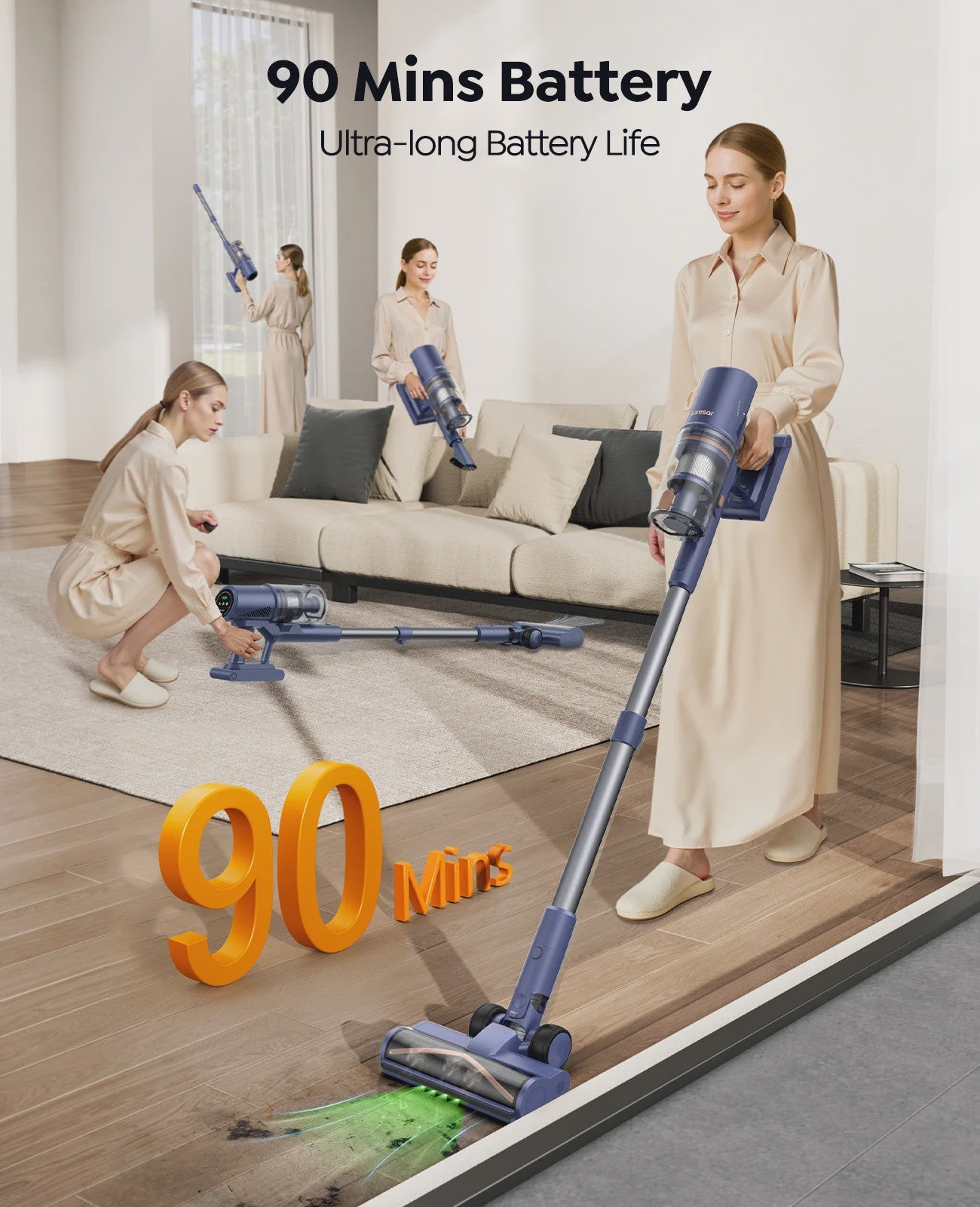 Laresar V11 Accu Stofzuiger: 650W Kracht, 75000PA Zuigkracht, 90 Min Runtime & Smart Display