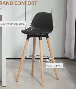 Set van 2 Stijlvolle Barkrukken met Rugleuning en Voetensteun - PU Zitting & Houten Poten (69 cm)