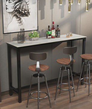 Sintered Stone Bartafel Wit Rechthoekig 120cm - Counter Height Pub Tafel met Zwart Metaal Frame