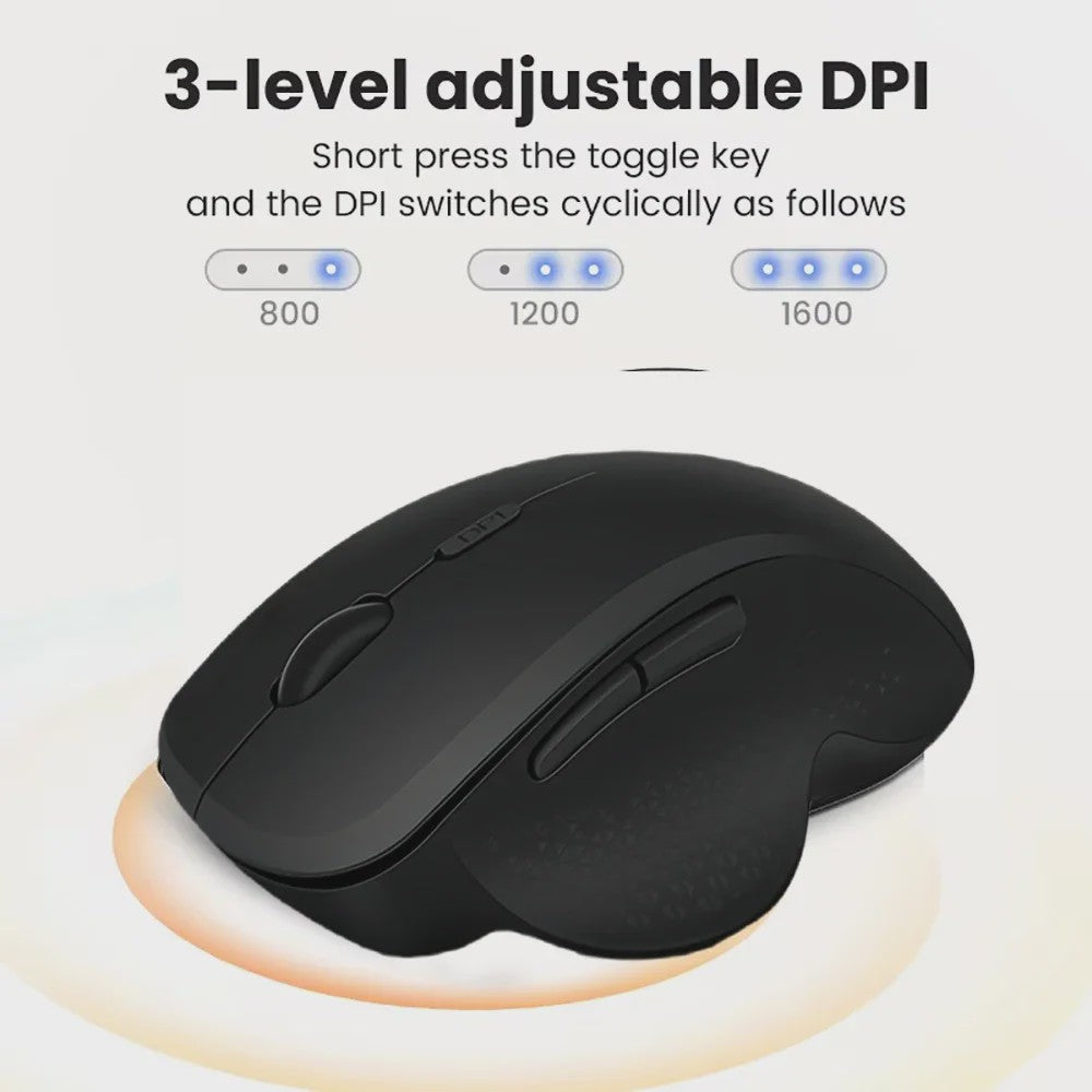 Ergonomische Draadloze Muis: 2.4G & Bluetooth, Oplaadbaar, 1600 DPI, 6 Knoppen