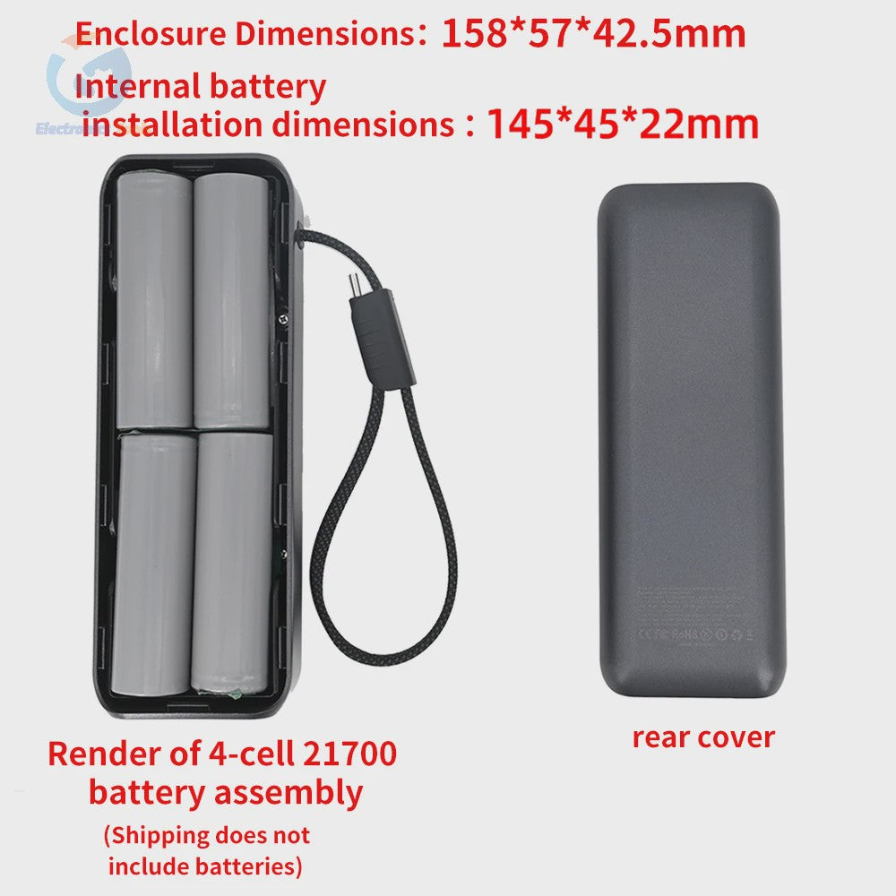 DIY Powerbank Kit: 100W PD Fast Charging Behuizing voor 4x 21700 Batterijen