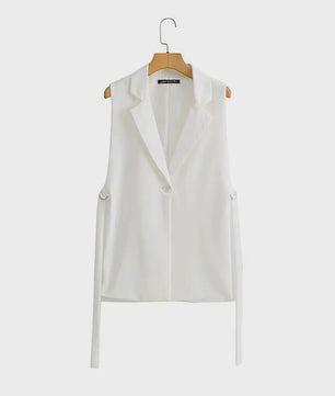 Dames Y2K Mouwloos Vest met Notch Kraag en Tailleband - Chic & Casual