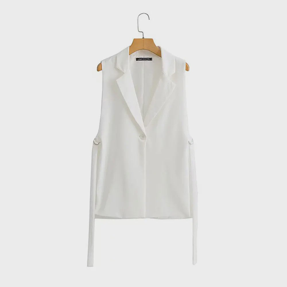 Dames Y2K Mouwloos Vest met Notch Kraag en Tailleband - Chic & Casual