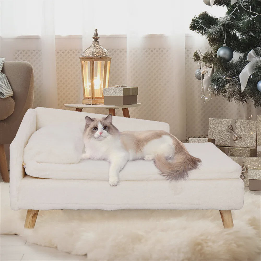 Luxe Verhoogd Hondensofa Bed met Rugleuning & Pluche Kussen - Stijlvolle Lounger voor Kleine/Middelgrote Honden & Katten