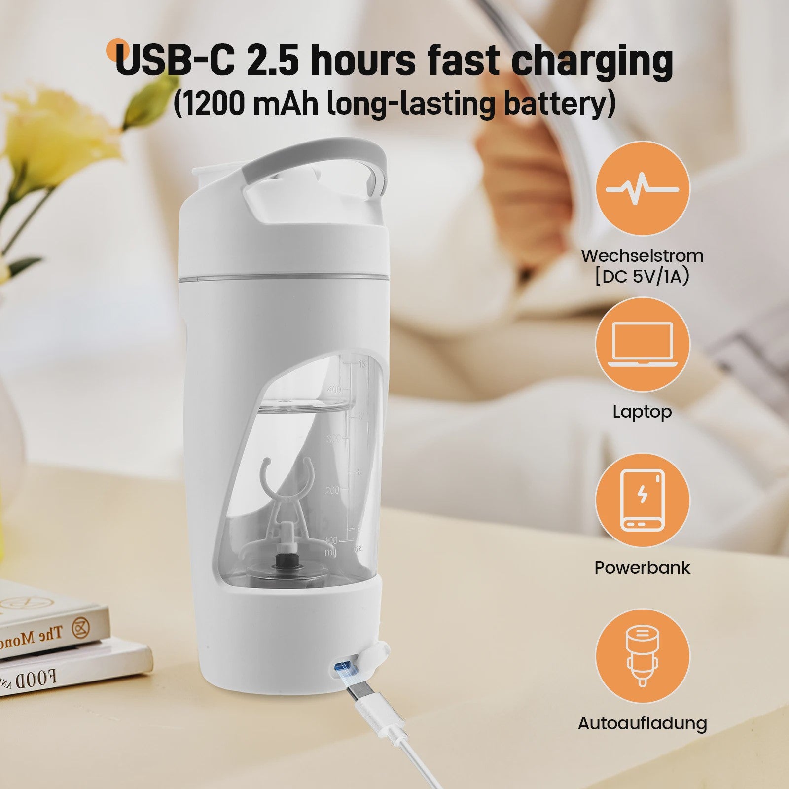 Elektrische Shaker Fles 700ml - USB-C Oplaadbaar, BPA-Vrij & Draagbaar voor Proteïne Shakes