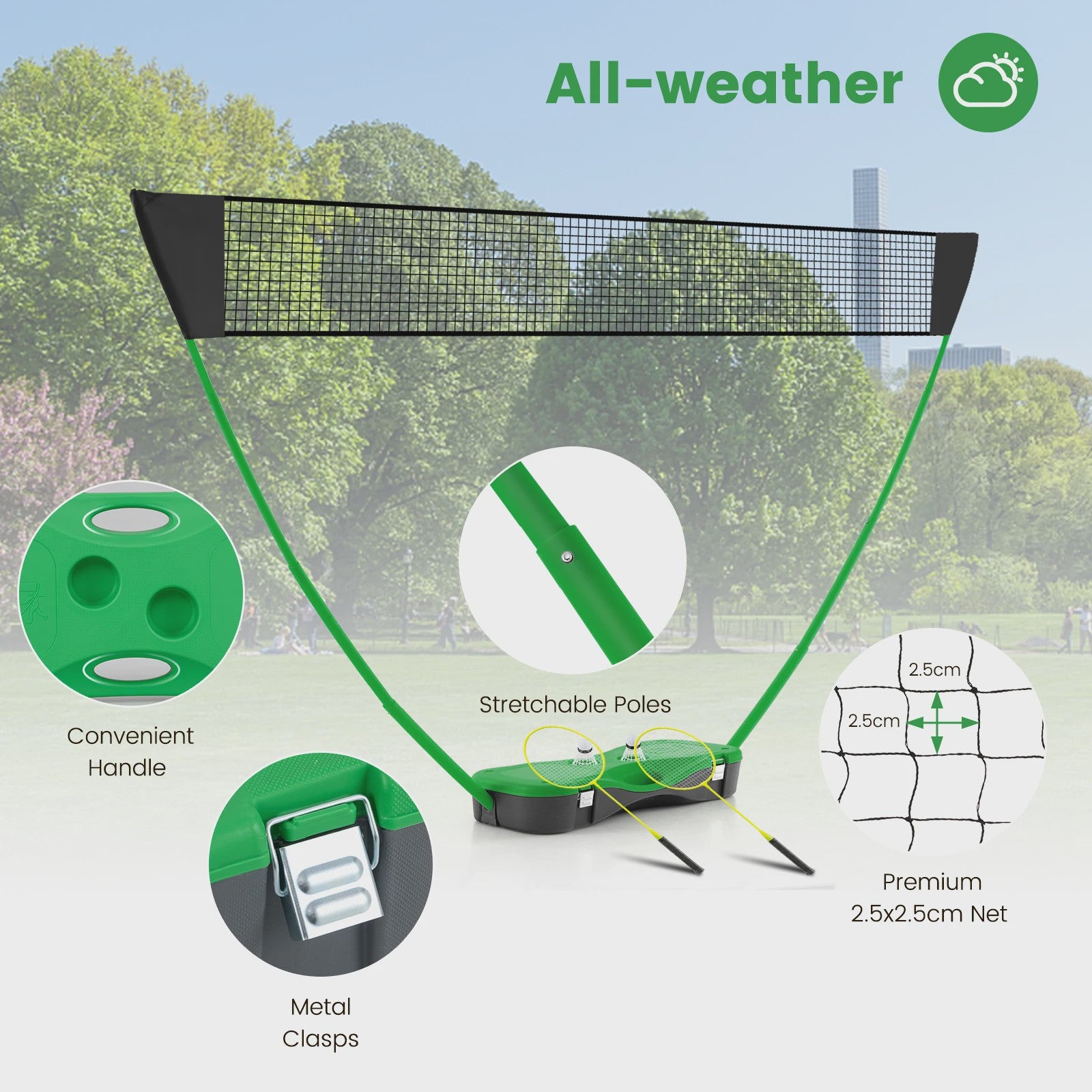 Complete Draagbare Badminton Set met Net, Rackets, Shuttlecocks en Opbergbox