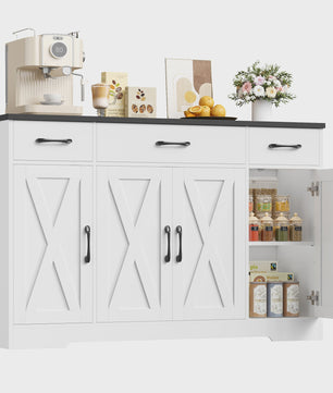Stijlvol Dressoir 140cm met 4 Barn Doors en 3 Lades - Opbergkast voor Woonkamer of Keuken