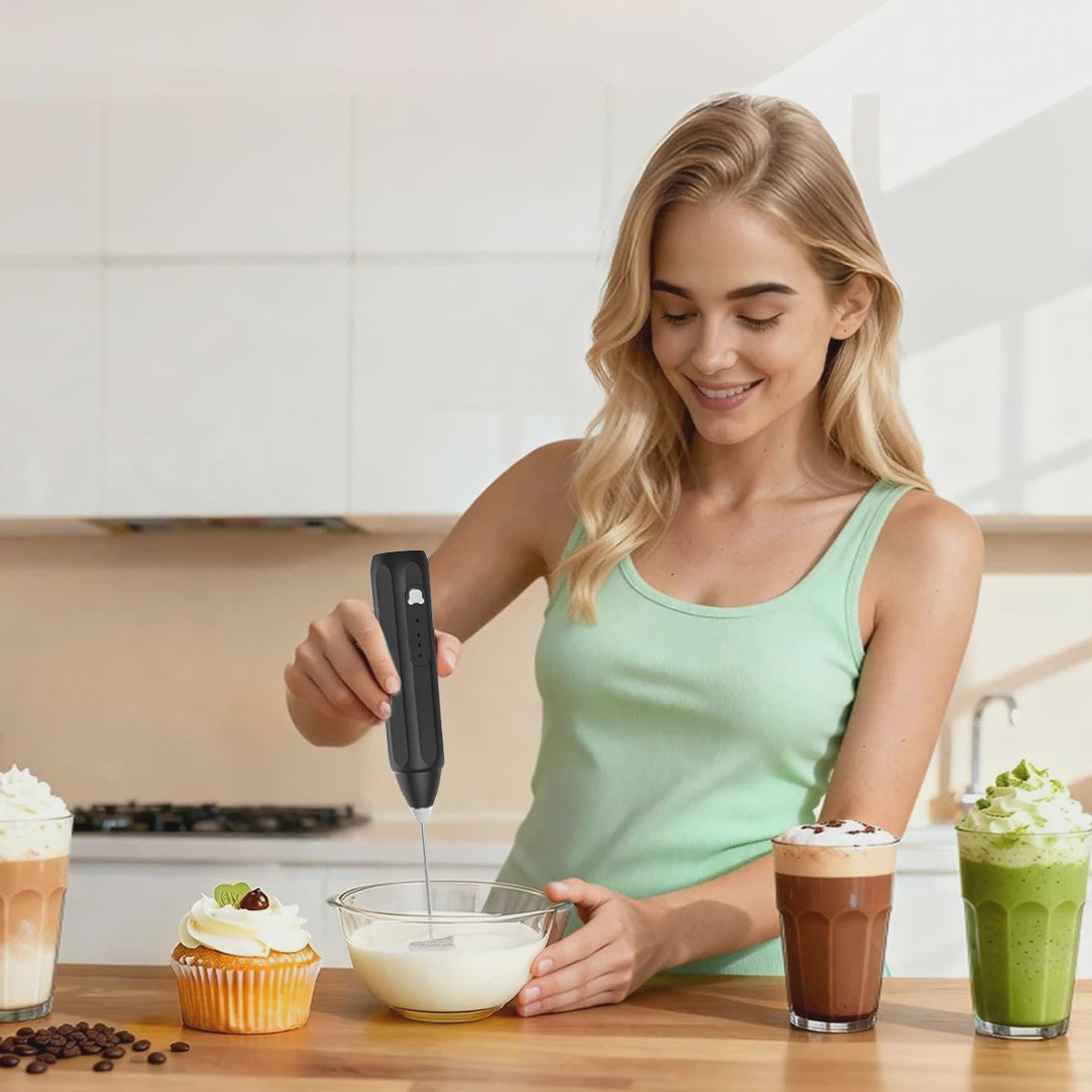 Elektrische Melkopschuimer met 3 Snelheden - USB Oplaadbaar Handheld Klopper