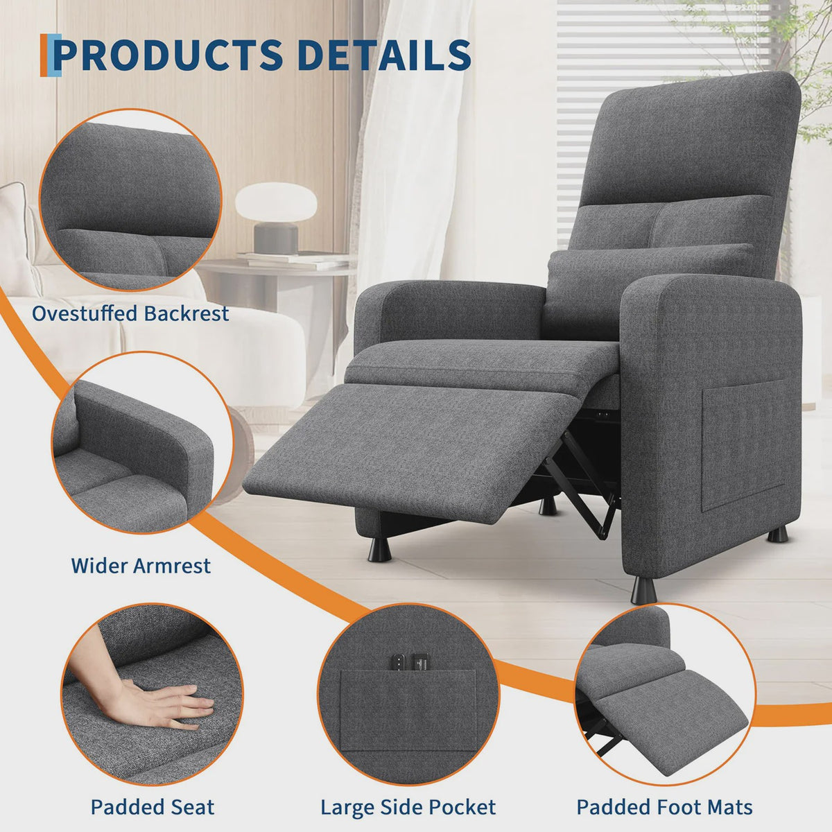 Elektrische Relaxfauteuil met Verwarmings- en Massagefunctie, USB-poort en Zijvakken