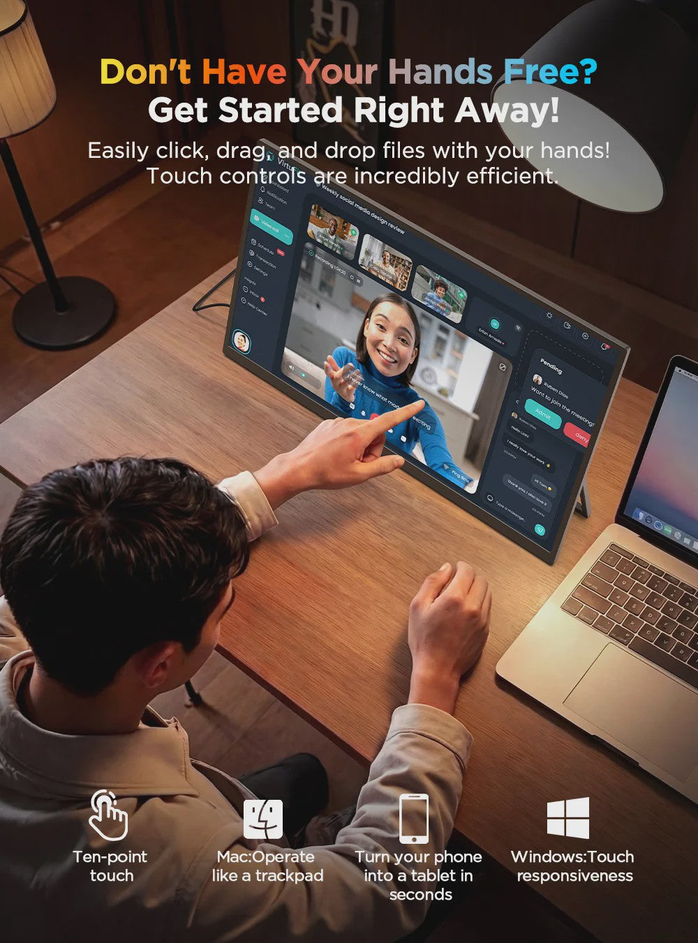 UPERFECT 15.7" 4K Draagbare Touchscreen Monitor - IPS, HDR, USB-C 3.1, HDMI - Ideaal voor Laptop, Console & Telefoon