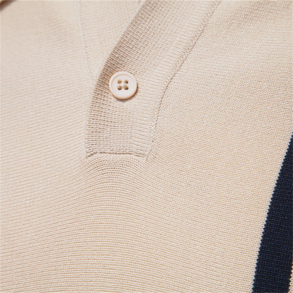 Heren Gebreide Polo Shirt - Ademend, Zomerse Strepen & Mesh Inzetstukken