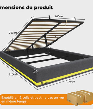 160x200cm Boxspring Bed met Hydraulische Opbergruimte en RGB LED Verlichting