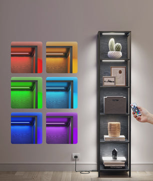 VASAGLE 6-laags Boekenkast met Verstelbare LED Verlichting en Stalen Frame - 30.3x40x178.6 cm