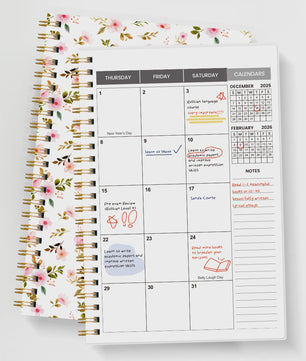 Bloemen A5 Planner 2026-2027: Week & Maand Overzicht, Spiraalbinding, Notities & Agenda
