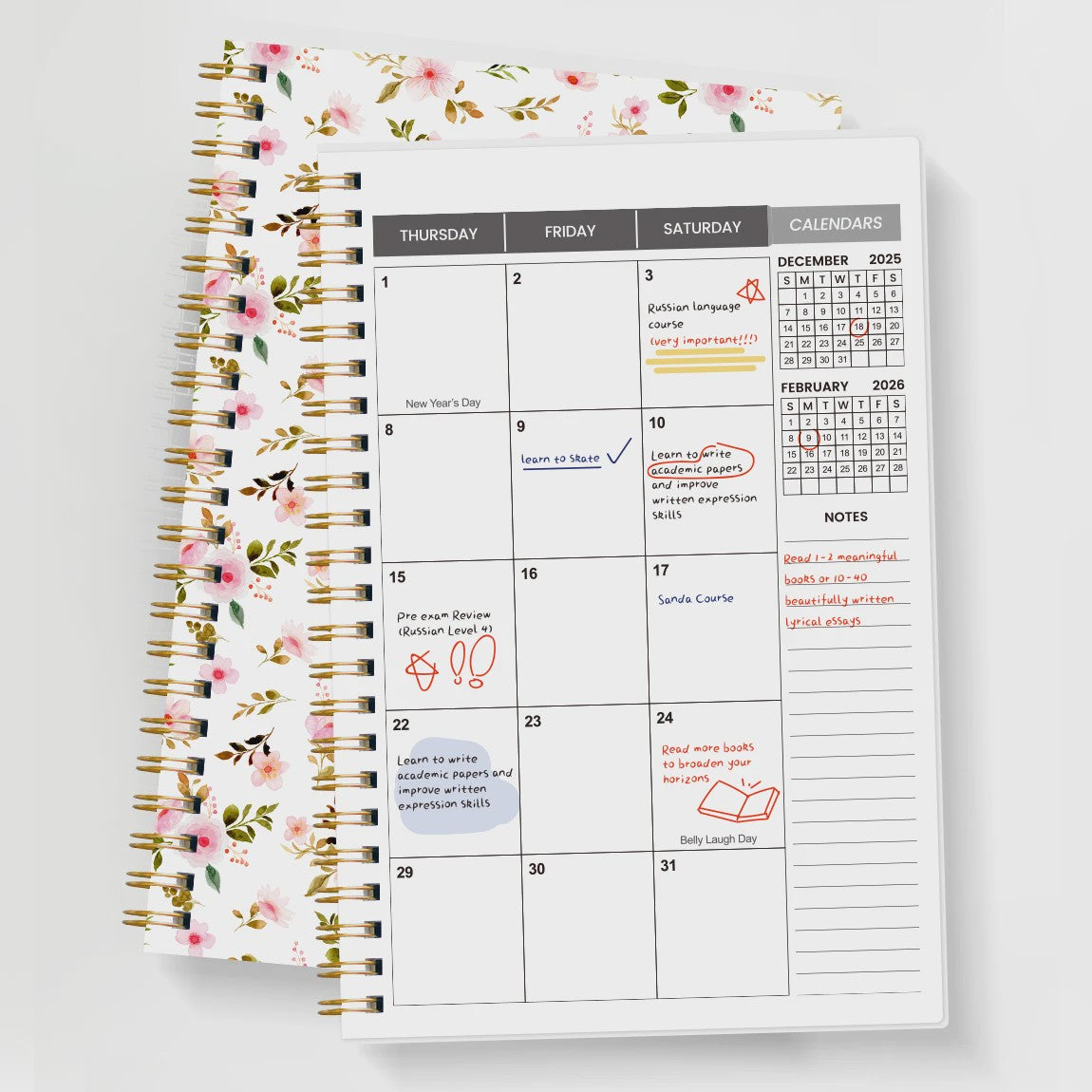 Bloemen A5 Planner 2026-2027: Week & Maand Overzicht, Spiraalbinding, Notities & Agenda