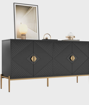 Moderne Minimalistische Buffetkast Sideboard - Zwart met Gouden Accent, 162x40x80cm