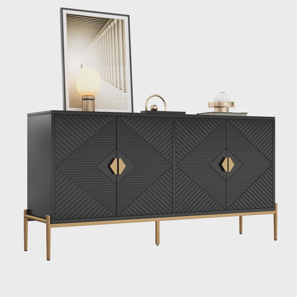Moderne Minimalistische Buffetkast Sideboard - Zwart met Gouden Accent, 162x40x80cm