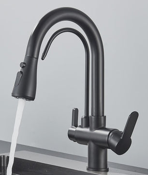Mat Zwarte Keukenmengkraan met Uittrekbare Sproeikop & Waterfilter Functie - 360° Draaibaar