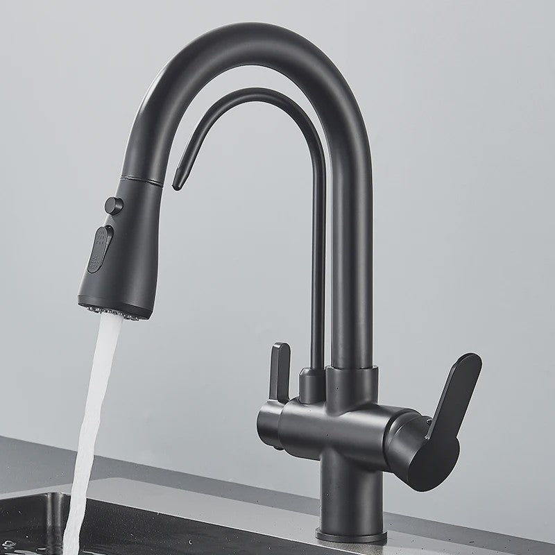 Mat Zwarte Keukenmengkraan met Uittrekbare Sproeikop & Waterfilter Functie - 360° Draaibaar