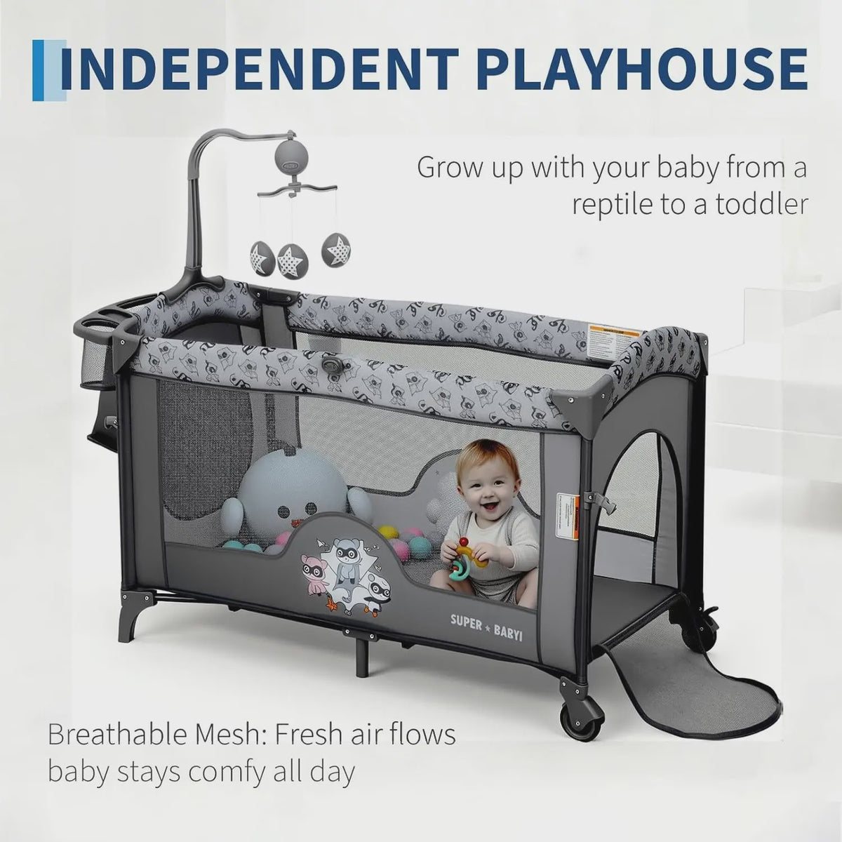 5-in-1 Baby Reiswieg met Commode, Matras en Speelboog - Snel Opvouwbaar
