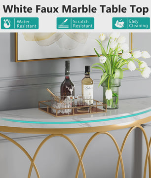 Gouden Halve Maan Console Tafel - 43 Inch Moderne Entree Tafel met Geometrisch Metaal Frame