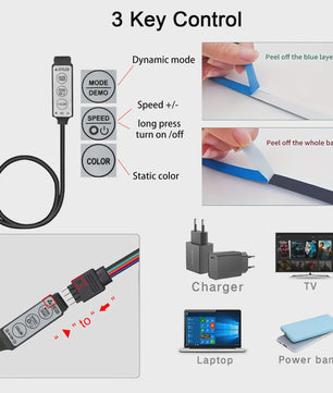 USB LED Strip Verlichting met 3-Key Bediening voor TV & Feestdecoratie