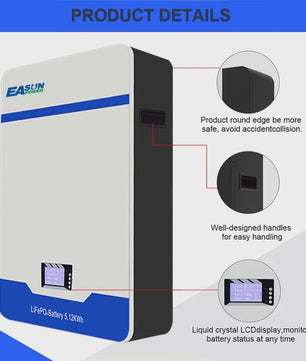EASUN 51.2V LiFePO4 Energieopslag Batterij 100Ah/200Ah - Wandmontage, 5kWh/10kWh