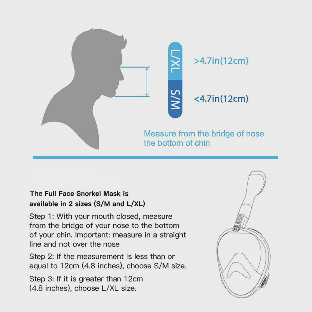 Full Face Snorkel Masker met 180° Panoramisch Zicht, Anti-lek & Anti-condens - Veilig Ademhalen & Camera Mount