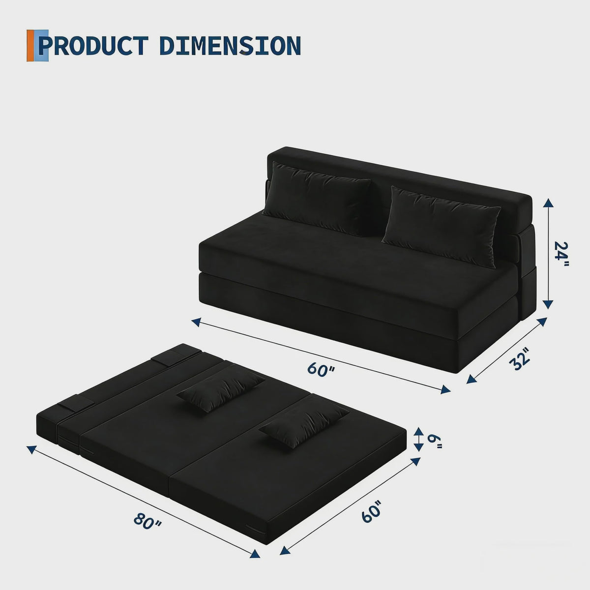 Garvee 4-in-1 Opvouwbare Futon Sofa Bed: Multifunctionele Slaapbank met Memory Foam Matras & Kussen