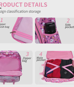 Roze Kinderkoffer met Kattenprint en Pailletten - 18 inch Handbagage