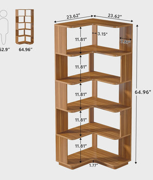 Industriële Hoek Boekenkast 6 Lagen - 165 cm Hoog met Anti-Drop Paneel